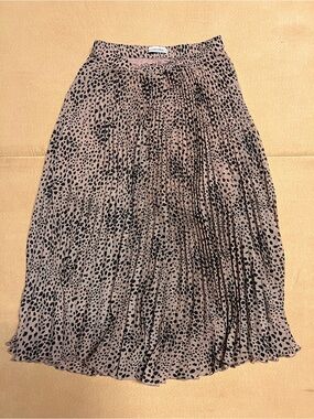 Abercrombie & Fitch Taupe and Black Pleated Animal-Print Midi Skirt